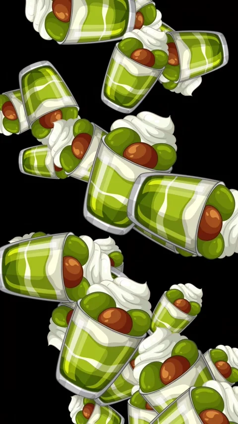 Vertical Animation of Falling Green Tea Parfait Dessert Cups Video stock 345705229