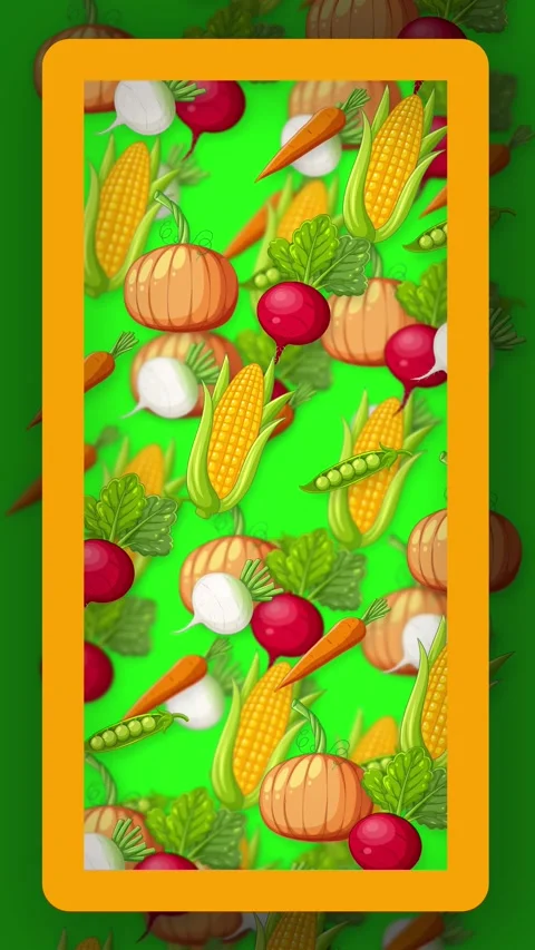 Vertical Animation of Falling Mixed Cartoon Vegetables on Green Background Stock Footage 342211878