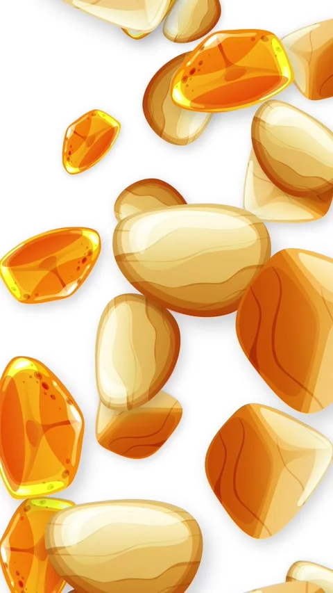 Vertical Animation of Falling Mixed Stones and Amber Gems on White Stock Footage 344936194