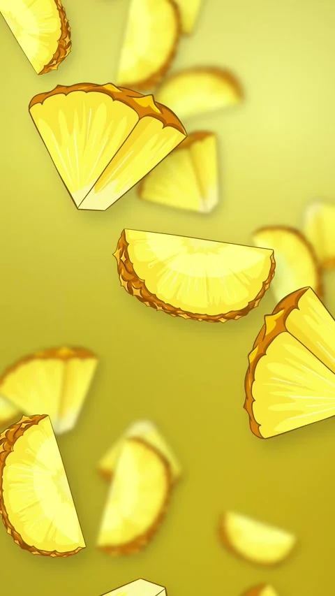 Vertical Animation of Falling Pineapple Slices on Yellow Mesh Background Stock Footage 344832232
