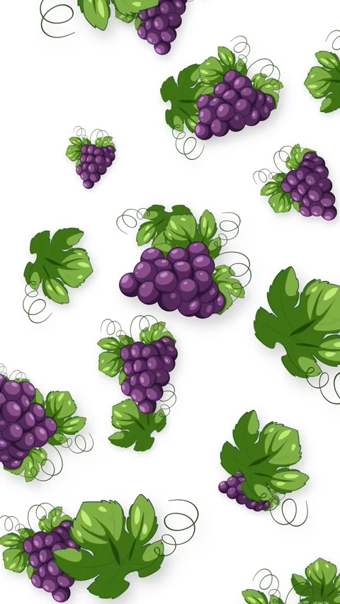 Vertical Animation of Falling Purple Grapes and Green Leaves Stock Footage 342923159
