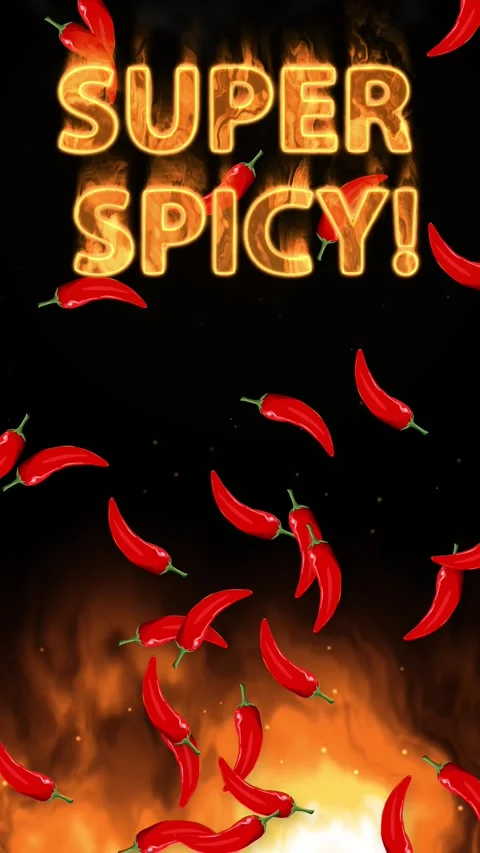 Vertical Animation of Falling Red Chili Peppers with Burning Fire Text Stock Footage 339526531