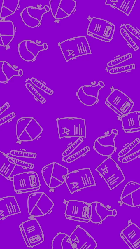Vertical animation of falling school icons on a solid purple background Video stock 347012804