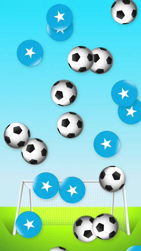 Vertical Animation of Falling Soccer Balls and Blue Star Spheres Stock Footage 341908211