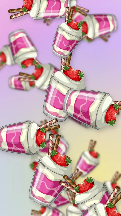 Vertical Animation of Falling Strawberry Dessert Cups on Mesh Background Stock Footage 345206758