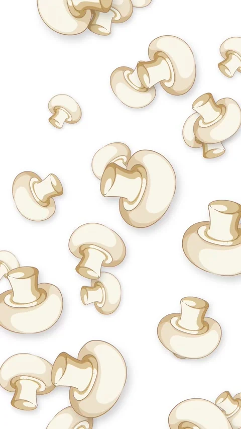Vertical Animation of Falling White Button Mushrooms on Plain Background Stock Footage 344714537