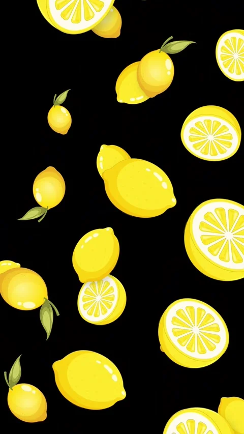 Vertical Animation of Falling Whole and Sliced Lemons on Black Background Stock Footage 342923579