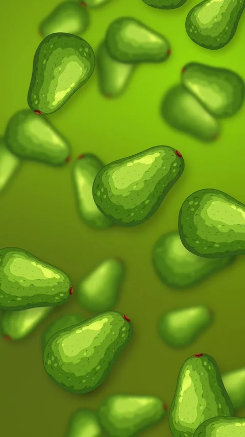 Vertical Animation of Falling Whole Avocados on Green Mesh Background Stock Footage 342218796