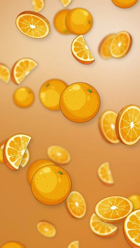 Vertical Animation of Falling Whole Oranges and Sliced Citrus Fruit Stock Footage 343830816