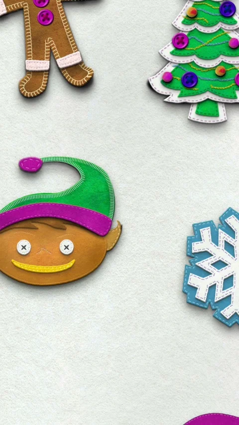 Vertical animation of felt Christmas figures of Santa, elfs, gingerbread man, Video stock 324947103