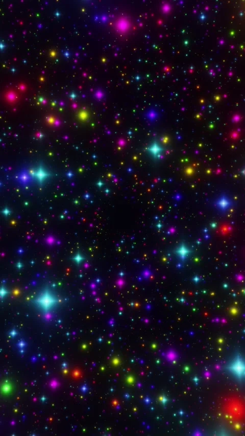 Vertical Animation of Flying Forward Through Colorful Sparkling Stars in Space Stock Footage 347594678