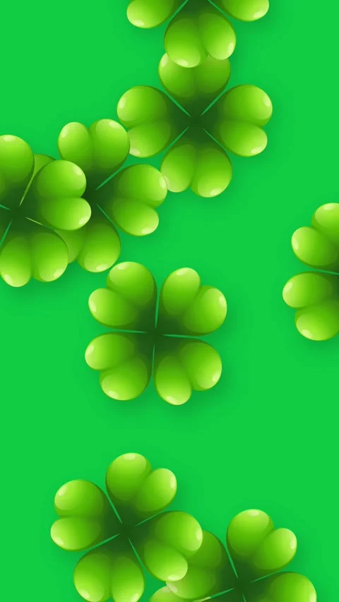 Vertical Animation of Four Leaf Clovers Falling on Green Background Stock Footage 340259988