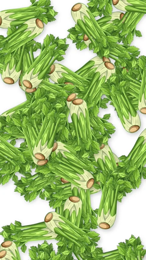 Vertical Animation of Fresh Celery Bunches Falling on White Background Stock Footage 339382259