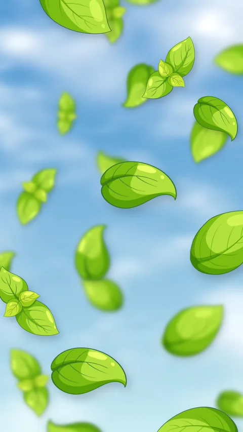 Vertical Animation of Fresh Green Basil Leaves Falling Against Blue Sky Stock-Footage 342314872