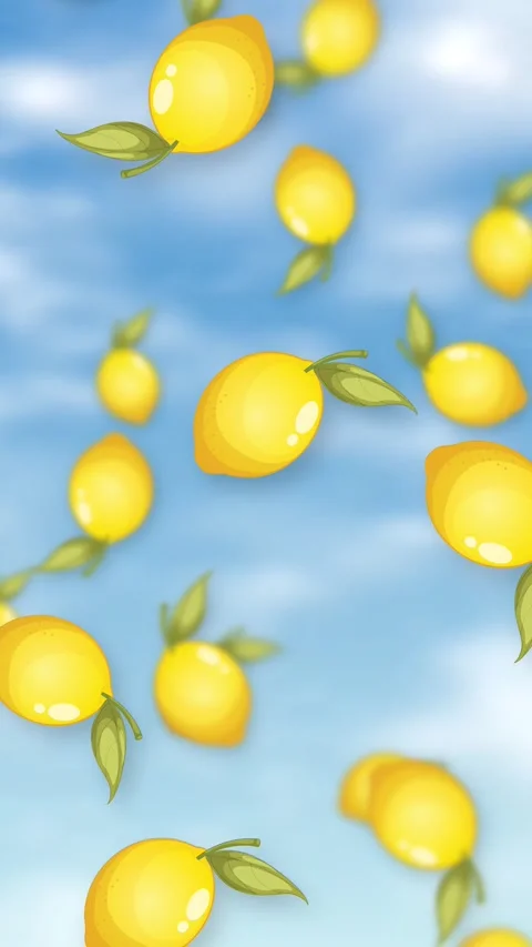 Vertical Animation of Fresh Lemons Falling Against a Blue Sky Stock Footage 345294097