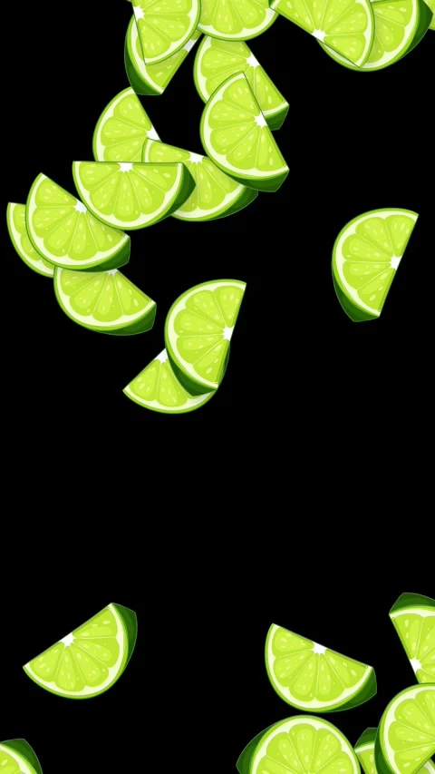 Vertical Animation of Fresh Lime Slices Falling on Black Background Stock Footage 345117442