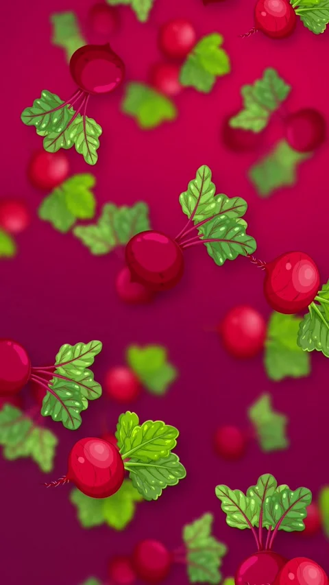 Vertical Animation of Fresh Red Beets Falling on Magenta Background Stock Footage 342468196