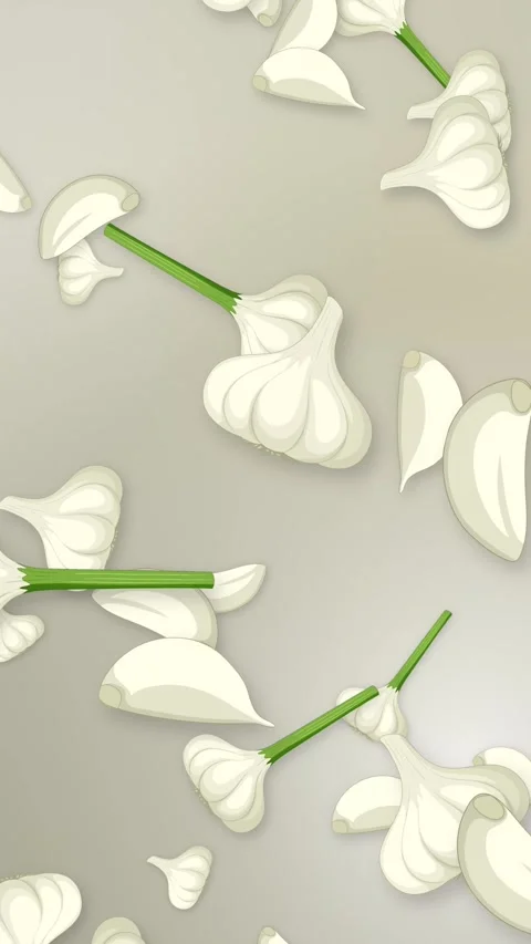 Vertical Animation of Garlic Bulbs and Cloves Falling on Neutral Background Stock Footage 345209148