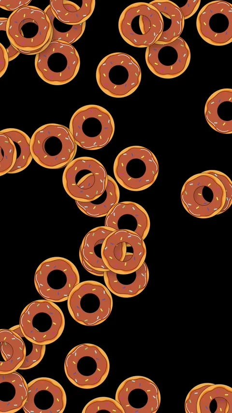 Vertical Animation of Glazed Donuts Falling Against a Solid Black Background Stock Footage 341908087