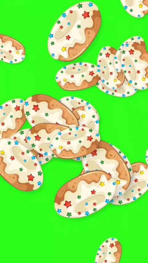 Vertical Animation of Glazed Donuts Falling Against a Green Screen Stock Footage 344833070