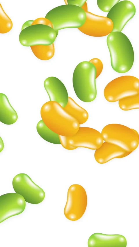 Vertical Animation of Green and Orange Jelly Beans Falling on White Background Stock Footage 344831634