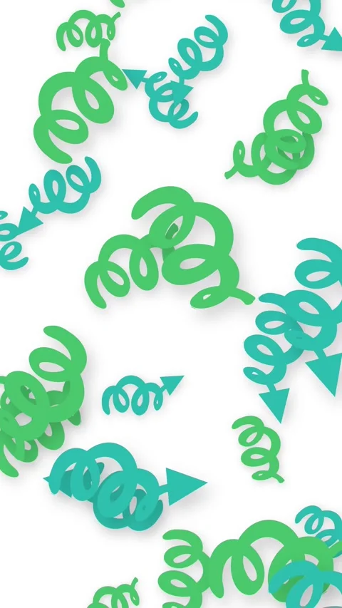 Vertical Animation of Green and Teal Spiral Arrows Falling on White Stock Footage 343837222