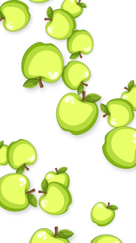 Vertical Animation of Green Apples Falling Against a White Background Stock Footage 346427529