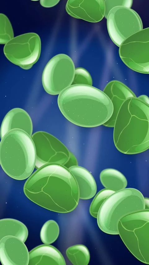 Vertical Animation of Green Gemstones Falling Over Blue Glitter Background Stock Footage 345294125