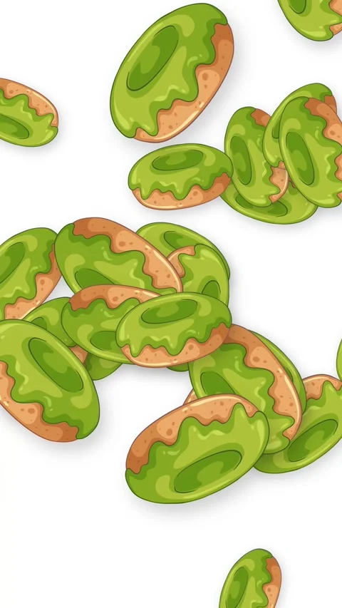 Vertical Animation of Green Glazed Donuts Falling on White Background Stock Footage 344833097