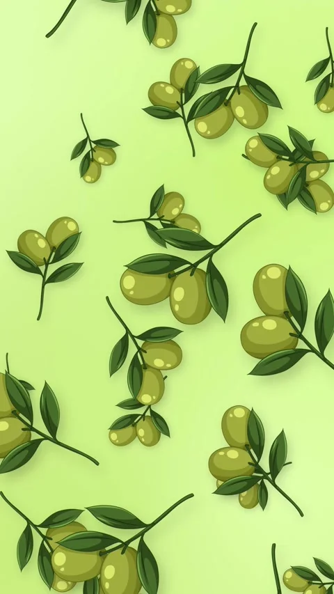 Vertical Animation of Green Olive Branches Falling on Light Green Background Stock Footage 342471227