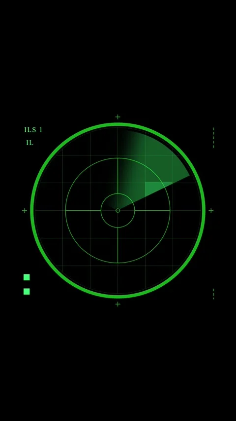 Vertical animation of green radar screen scanning on black background Stockbeeldmateriaal 331351147