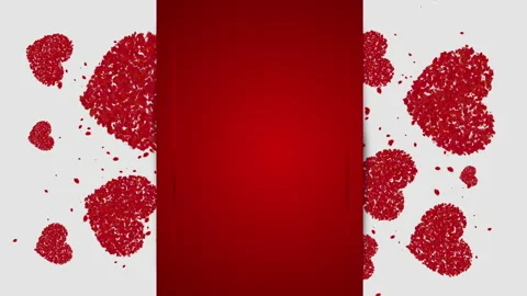 Vertical animation. Hearts on a white background with red ribbon. Stock Footage 234007500