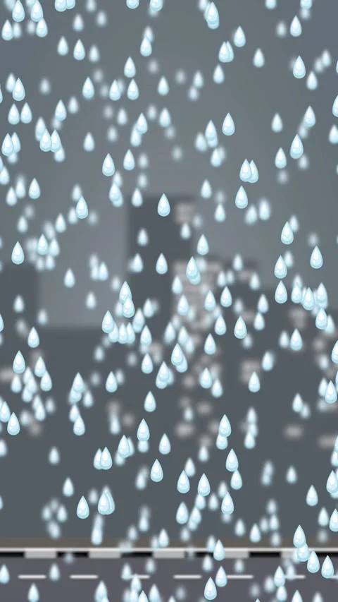 Vertical Animation of Heavy Rain Falling Over a Stylized Cityscape Stock Footage 328137989