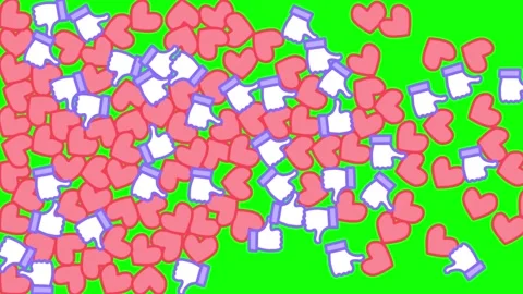 Vertical animation icons falling on a green background Chromakey. Counting likes 動画素材 138329799
