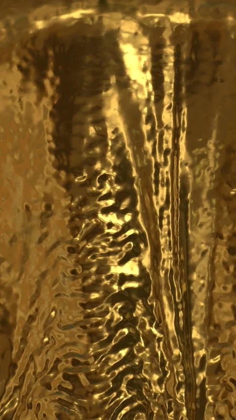 Vertical Animation of Liquid Gold Flowing Downward in Glossy Non-Looping Mo.. Stock Footage 304985813