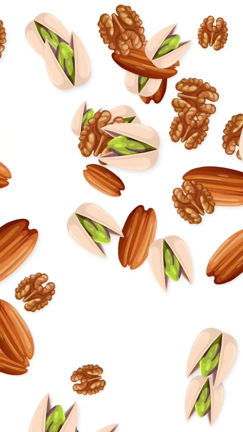 Vertical Animation of Mixed Nuts Falling Against a White Background Stock Footage 343831030