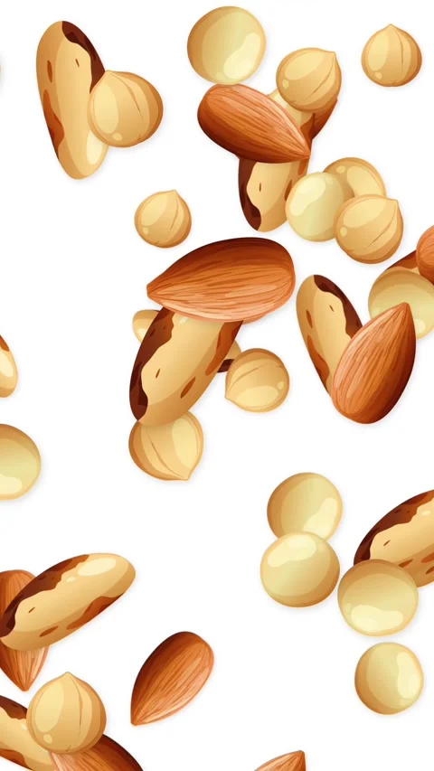 Vertical Animation of Mixed Nuts Falling Against a White Background Stock Footage 344714424