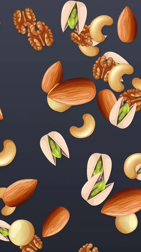 Vertical Animation of Mixed Nuts Falling Against a Dark Background Stock Footage 345294071