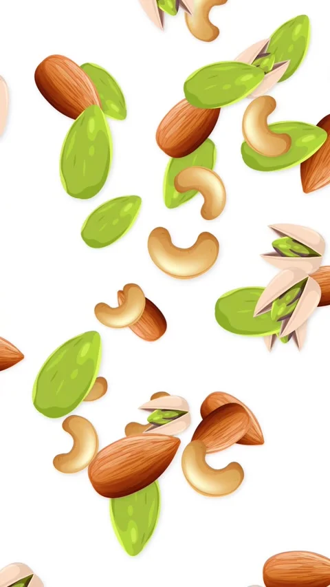 Vertical Animation of Mixed Nuts Falling Against a White Background Stock Footage 345308237