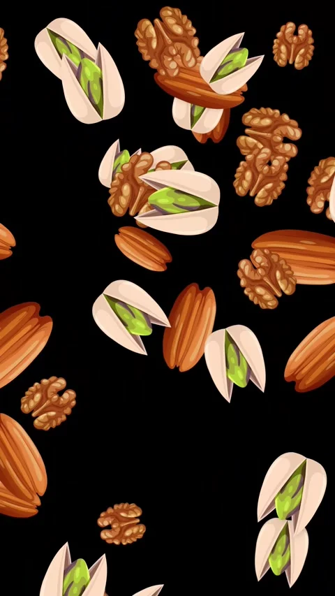 Vertical Animation of Mixed Nuts Falling Against a Black Background Stock Footage 346570623