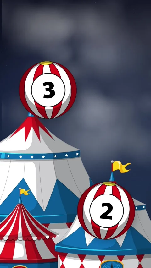 Vertical Animation of Numbered Circus Balls Falling Over Big Top Tents Stock Footage 339515810