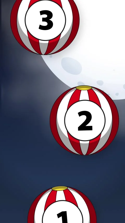 Vertical Animation of Numbered Circus Balls Falling Against a Night Sky Stock Footage 341378852
