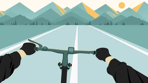 Vertical animation Onboard camera mountain biking on an asphalt road. First Video stock 138329847