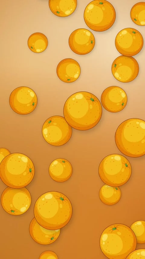 Vertical Animation of Oranges Falling Against a Gradient Orange Mesh Background Stock Footage 344833229