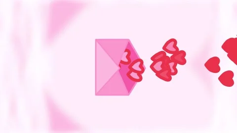 Vertical animation with paper envelope and red flying hearts on pink background Stock Footage 137429281