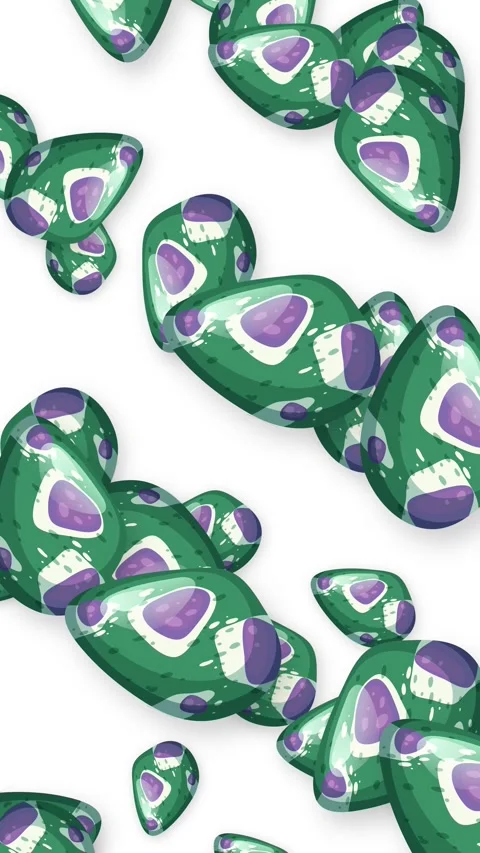 Vertical Animation of Patterned Green and Purple Stones Falling on White Stock Footage 344832166