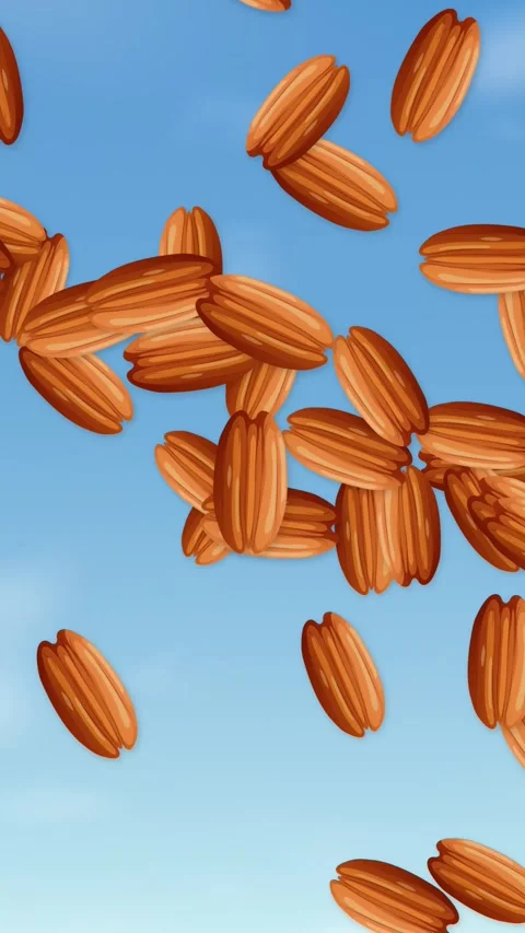 Vertical Animation of Pecan Nuts Falling Through a Clear Blue Sky Stock Footage 344379275
