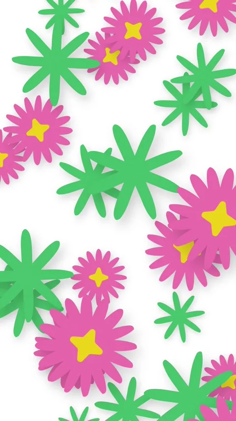Vertical Animation of Pink and Green Stylized Flowers Falling Stock Footage 345703611