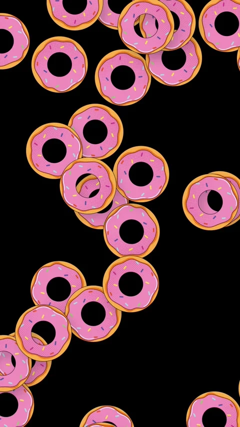 Vertical Animation of Pink Glazed Donuts Falling on Black Background Stock Footage 340001431