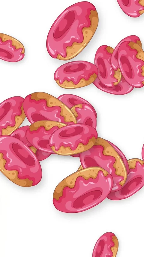Vertical Animation of Pink Glazed Donuts Falling on White Background Stock Footage 343830774
